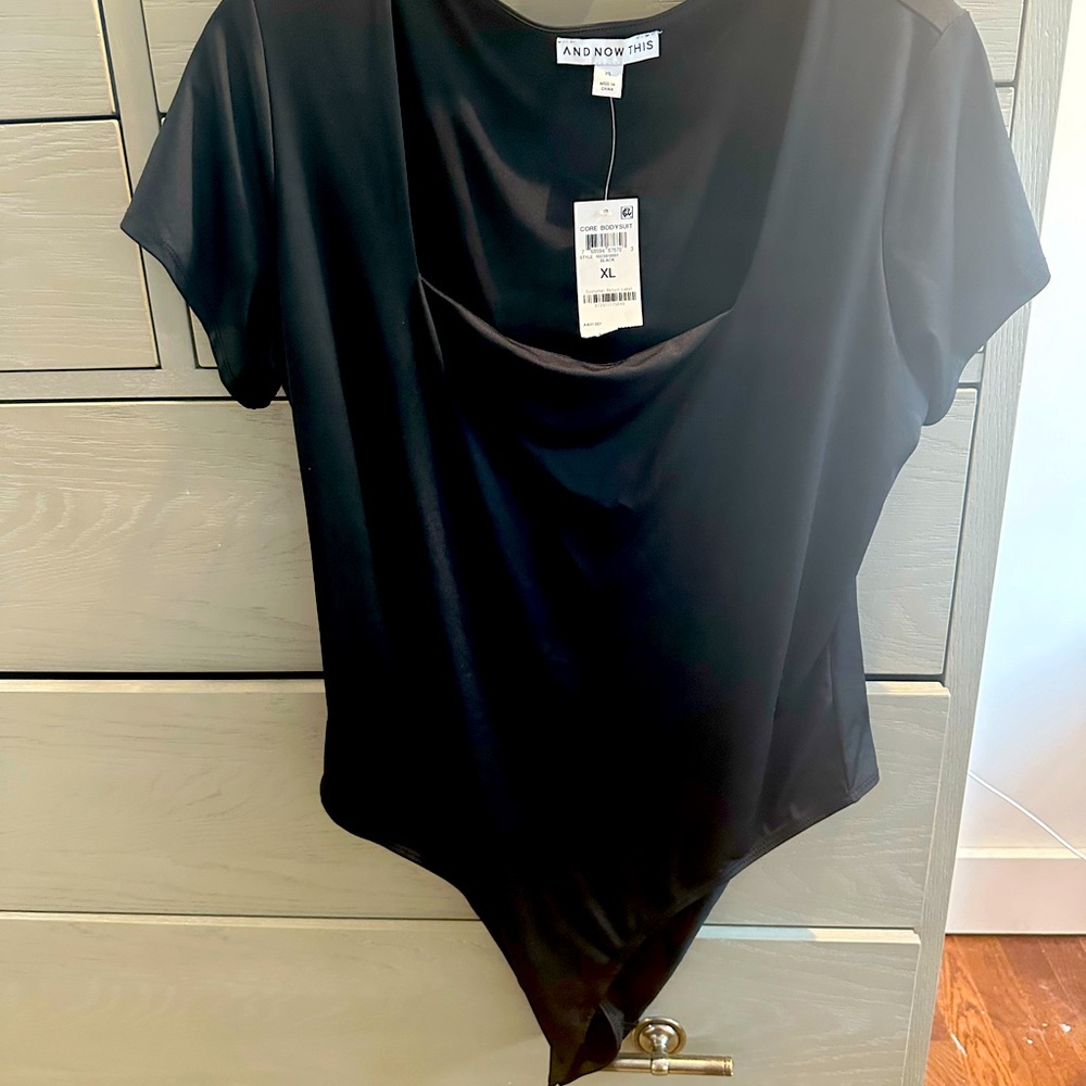 XL And Now This Black Women's Square-Neck Bodysuit. New with tags.